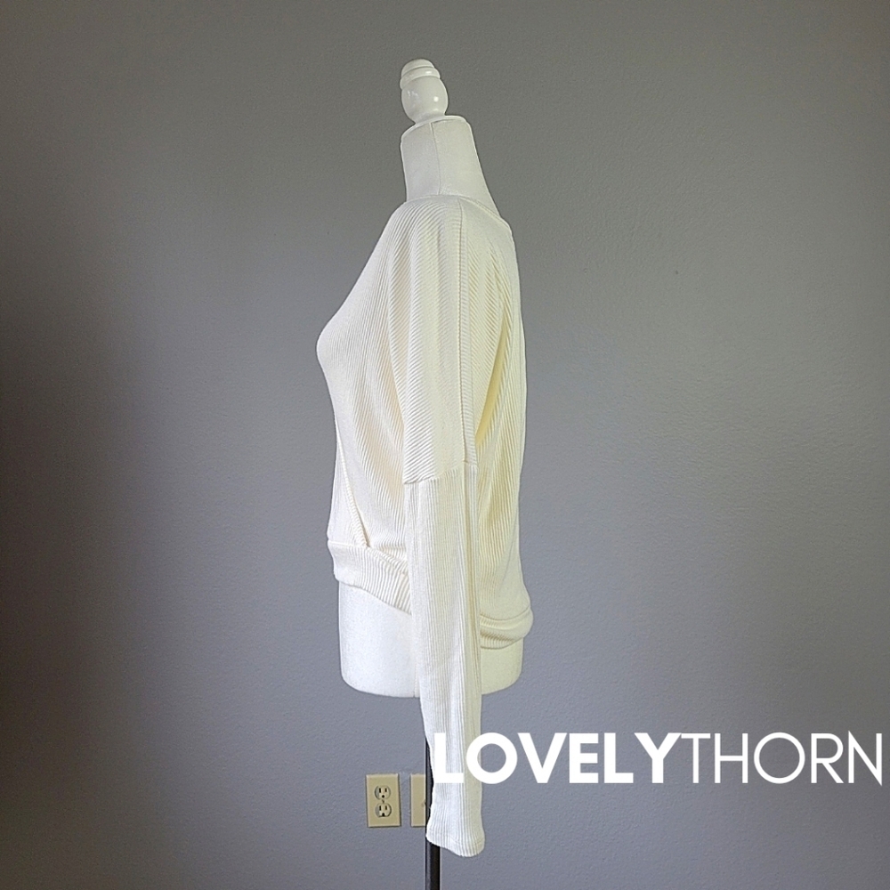 MICHAEL LAUREN // rhydian plunge v-neck rib knit surplice thumb hole sweater - Picture 4 of 11